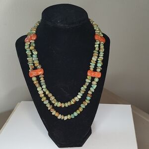 Elegant Green and Orange Beaded Necklace